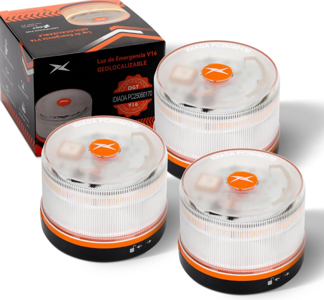 DarkFairy Luz de Emergencia V16 Aprobada por la DGT con Geolocalización 3.0 – Señalización de Ubicación para Automóviles, Plan de Datos Incluido – Base Magnética IP54 – Cumple con la Normativa 2026.