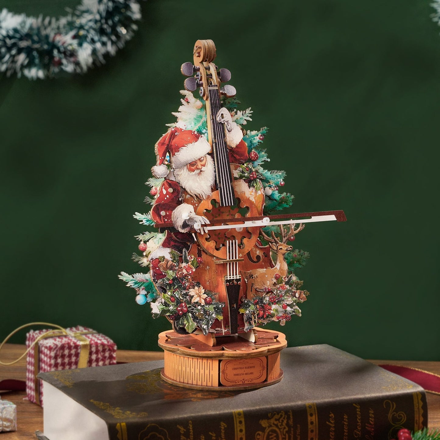 Christmas Concerto Cello Mechanical DIY Kit,3D Wooden Music Box