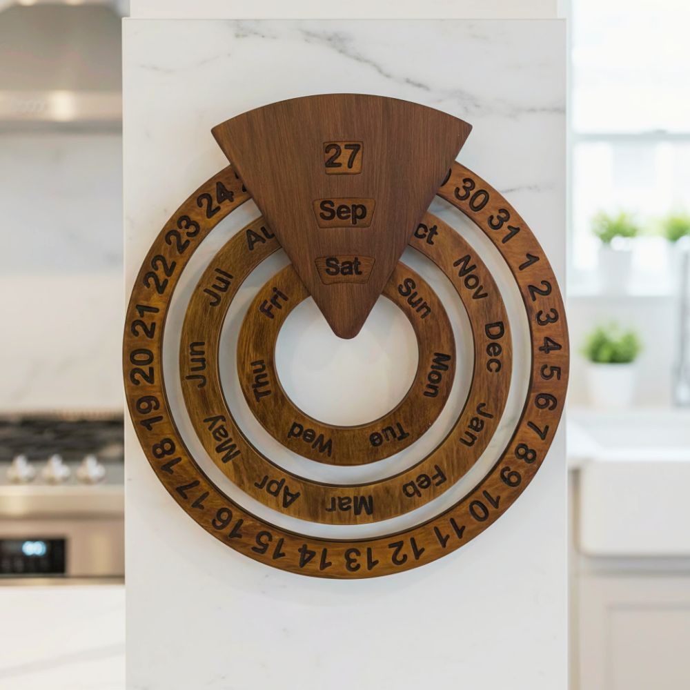 Perpetual Creative Round Wooden Wall Calendar