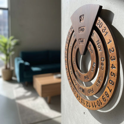 Perpetual Creative Round Wooden Wall Calendar