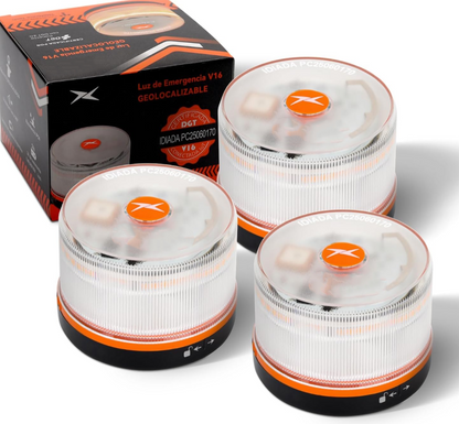 DarkFairy Luz de Emergencia V16 Aprobada por la DGT con Geolocalización 3.0 – Señalización de Ubicación para Automóviles, Plan de Datos Incluido – Base Magnética IP54 – Cumple con la Normativa 2026.