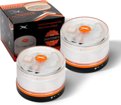 DarkFairy Luz de Emergencia V16 Aprobada por la DGT con Geolocalización 3.0 – Señalización de Ubicación para Automóviles, Plan de Datos Incluido – Base Magnética IP54 – Cumple con la Normativa 2026.