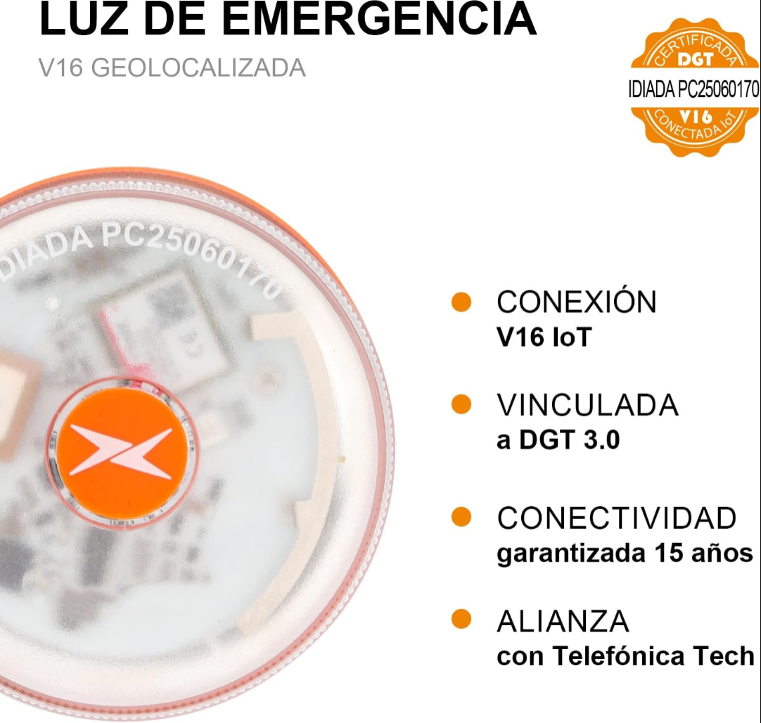 DarkFairy Luz de Emergencia V16 Aprobada por la DGT con Geolocalización 3.0 – Señalización de Ubicación para Automóviles, Plan de Datos Incluido – Base Magnética IP54 – Cumple con la Normativa 2026.